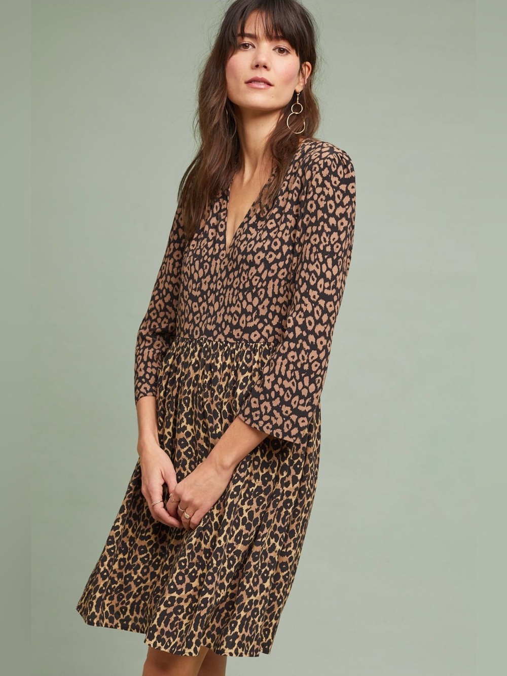 Anthropologie Maeve Juno Leopard Tiered Dress in Black & Brown Small